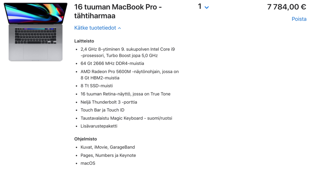 Tehokas Apple MacBook Pro maksaa lähes 8000 euroa